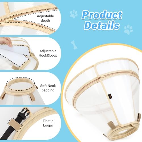Dog Cone to Stop Licking, Clear Recovery Collar with Detachable Zipper, Sturdy Elizabethan Collar for Large Medium Small Dogs, Soft Adjustable Cone After Surgery Patented, Khaki M - Image 4
