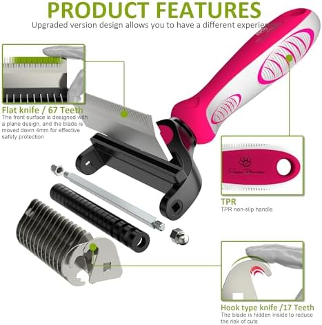 Spring Blossoms-2 in 1 Professional Grooming Rake for Cats & Dogs-Dematting Comb for Easy Mats & Tangles Removing,Pet Brush Safe No More Nasty Shedding and Flying Hair (Rose) - Image 3