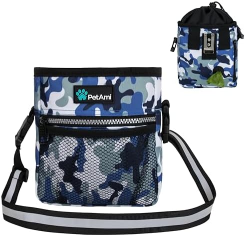 PetAmi Dog Treat Pouch, Pet Treat Pouch for Training, Dog Walking Bag Holder for Kibbles, Pet Food Toy, Dog Trainer Essentials Supplies, Poop Bag Dispenser, 3 Ways to Wear (Camo Blue) by PetAmi