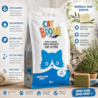 CatBoom Premium White Bentonite Clumping Clay Cat Litter Marseille Soap| Super Absorbent Fine Granule Kitty Supplies | 99.5% Dust Free Multi-Cat Formula | Low Tracking Paw-Friendly 9.3 lb - Image 3
