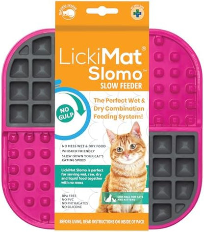 LickiMat Slomo, Cat Slow Feeder Lick Mat, Boredom Anxiety Reducer; Perfect for Food, Treats, Yogurt, or Peanut Butter. Fun Alternative to a Slow Feed Cat Bowl or Dish, Pink by LICKIMAT