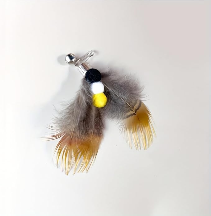 Cat Insect Feather Toy Wand Replacement,Cat Toys Feather Refills,Set of 6 Replacement Heads with Bells,Natural Feather Interactive Cat Toys (Style A)