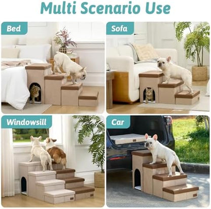 COZY KISS Dog Stairs with Storage, 17.7" H Dog Steps with Condo, 3-Step - Image 4