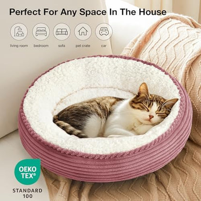 Love's cabin Round Donut Cat and Dog Cushion Bed, 20in Pet Bed for Cats or Small Dogs, Anti-Slip & Water-Resistant Bottom, Super Soft Durable Fabric Pet beds, Washable Luxury Bed Dusty Rose Stripe - Image 6