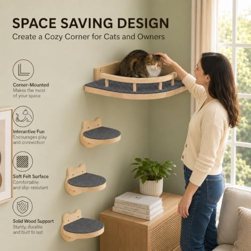 LSCQYYCC- Cat Wall Shelves, Cat Shelf with 3Wide Perch Steps, Modern Floating Cats Stairs for Indoor Sleeping, Playing, Climbing - Image 2