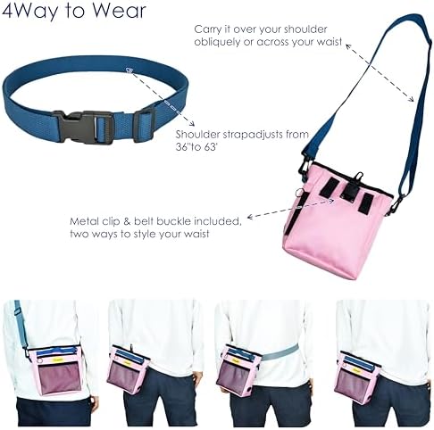 Raisingwell Dog Treat Pouch with Magnetic Closure 4-Cup Silicone Bag Fanny Pack Holder with Clicker 4 Ways to Wear Front Pocket Fits All Phones Ideal for Leash, Pet Walking and Training（Pink） - Image 5