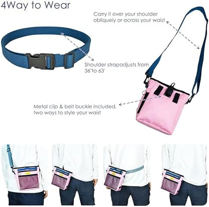 Raisingwell Dog Treat Pouch with Magnetic Closure 4-Cup Silicone Bag Fanny Pack Holder with Clicker 4 Ways to Wear Front Pocket Fits All Phones Ideal for Leash, Pet Walking and Training（Pink） - Image 5