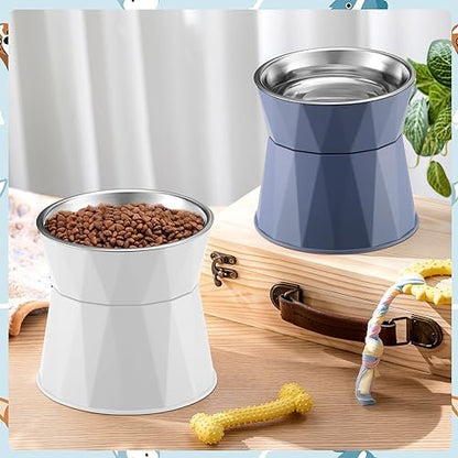 Lallisa Cat Feeder, 2 Pcs Elevated Stainless Steel Bowls with Adjustable Raised Stand, Non-Slip Pet Food and Water Bowl for Cats, Dogs, Hygienic Feeding Eating Pets (Blue, White) - Image 4