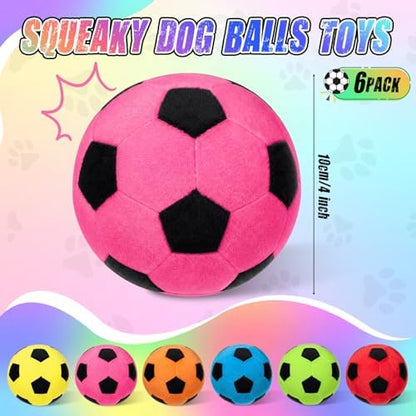 Blueweenly 6 Pcs Stuffed Soccer Ball Dog Toys, 4 Inch Squeaky Football Dog Toys, Soft Interactive Chew Indoor Outdoor Playing Supply for Small Medium Large Pet Rolling Tossing Chasing Game, Multicolor - Image 3