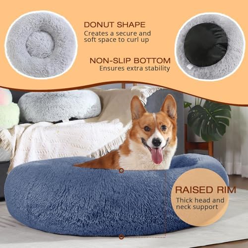 JOLLYVOGUE Dog Beds Large Sized Dog, 36 inches Calming Soft Anti-Anxiety Donut Dogs Bed, Washable Round Fluffy Cushion for Large Pets, Fits up to 80 lbs Pets - Image 5