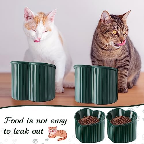 Mumufy 2 Pcs Ceramic Elevated Cat Bowls Tilted Elevated Raised Pet Bowls Anti Vomit Cat Dish for Indoor Stress Free Water Dish Feeder for Puppies, Heart Shaped(Peacock Green) - Image 6