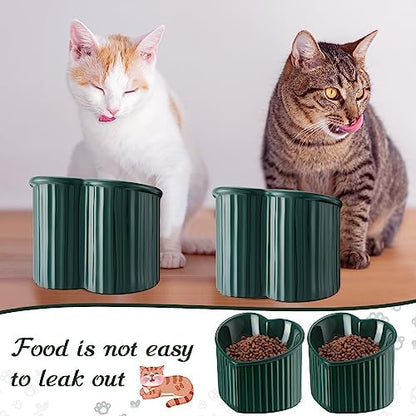 Mumufy 2 Pcs Ceramic Elevated Cat Bowls Tilted Elevated Raised Pet Bowls Anti Vomit Cat Dish for Indoor Stress Free Water Dish Feeder for Puppies, Heart Shaped(Peacock Green) - Image 6
