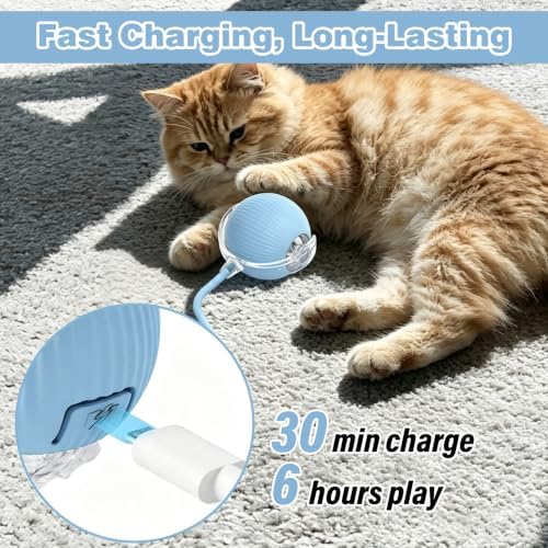 Automatic Interactive Rolling Cats Toys Ball for Indoor, Electric Automatic Rolling Pet Toy, 360° Smart Interactive Rolling Dog Ball Durable and Safe Material for Cat and Dog(Blue) - Image 7