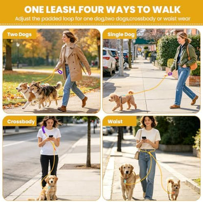 Double Dog Leash, Hands Free Dog Leash Set w/Sponge Handle, Adjustable 4.9-9.8ft for Walking Jogging Running, Multifunctional Handheld Crossbody Waist for Small Medium Dogs - Image 2