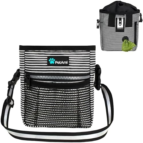 PetAmi Dog Treat Pouch, Pet Treat Pouch for Training, Dog Walking Bag Holder for Kibbles, Pet Food Toy, Dog Trainer Essentials Supplies, Poop Bag Dispenser, 3 Ways to Wear (Black Stripes) by PetAmi