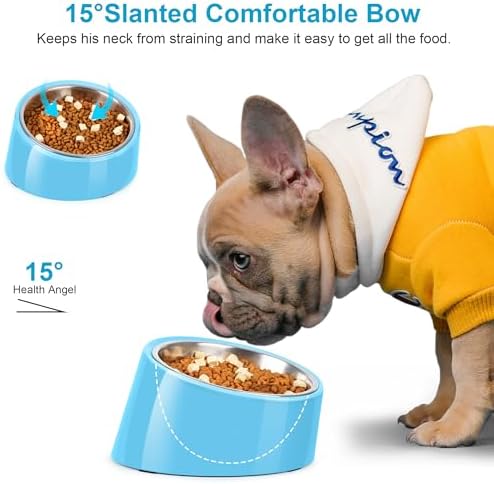 Tilted Dog Bowl Non-Slip & Non-Spill Pet Feeder with Elevated Detachable Melamine Stand, Easy to Get Food Dog Dish, L/300ml Sky Blue - Image 4