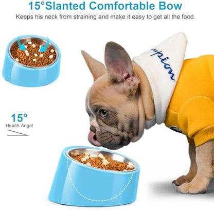 Tilted Dog Bowl Non-Slip & Non-Spill Pet Feeder with Elevated Detachable Melamine Stand, Easy to Get Food Dog Dish, L/300ml Sky Blue - Image 4