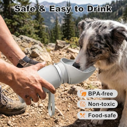 Dog Water Bottle, Silicone Foldable Pet Water Bottle, 550ml (18.6oz), Grey - Image 4