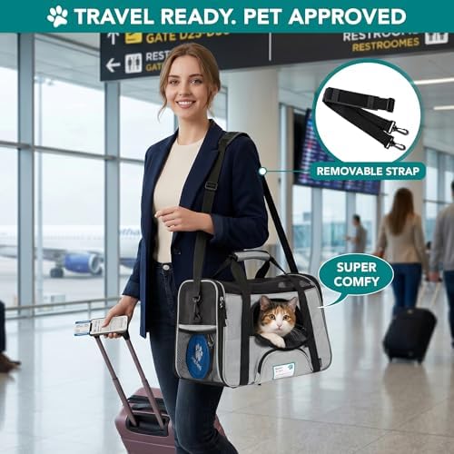 PetAmi Airline Approved Pet Carrier for Cats & Small Dogs, Large Light Gray - Image 5