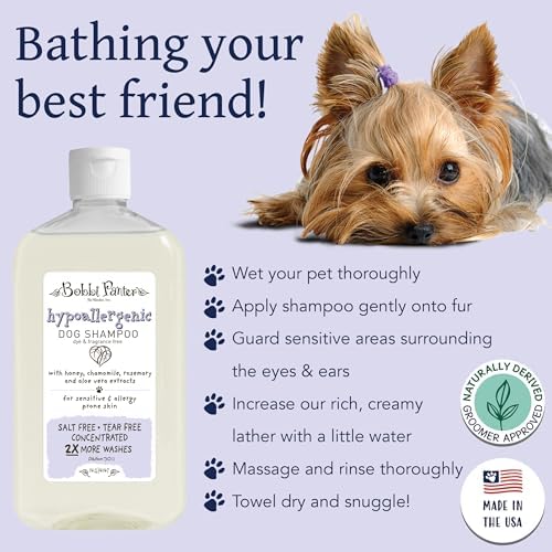 Bobbi Panter Hypoallergenic Dog Shampoo Honey, Aloe Vera, Chamomile & Rosemary – Dye & Fragrance Free Natural Formula for Sensitive & Allergy Skin, Tear-Free, 30:1 Concentrate, Made in USA, 14 oz - Image 3