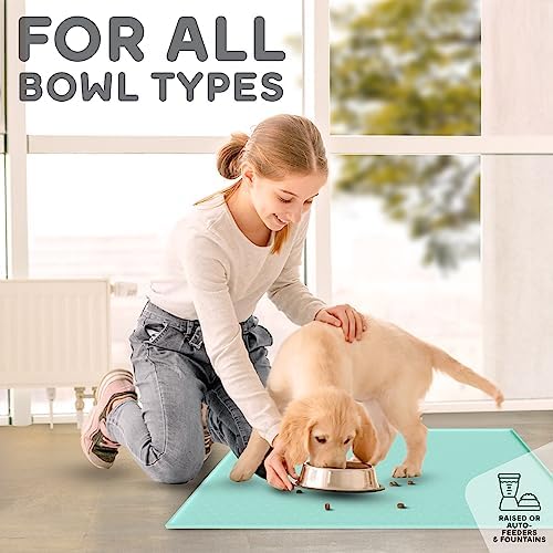 Dog Food Mat - 24x15 Raised Edges Dogs Mat for Food and Water Prevent Spill, Waterproof Cat Food Mats Protect Floors, Easy Clean Dog Bowl Mats for Food and Water, Silicone Pet Feeding Placemats - Image 6