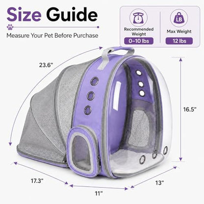 Expandable Cat Carrier Backpack with Bubble Window, Purple - Image 2