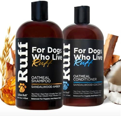 Ruff by Lillian Ruff Oatmeal Dog Shampoo & Conditioner with Aloe & Coconut Oil | Relieves Itching & Hot Spots | Moisturizing & Deodorizing | Safe for Puppies | USA Made by LillianRuff