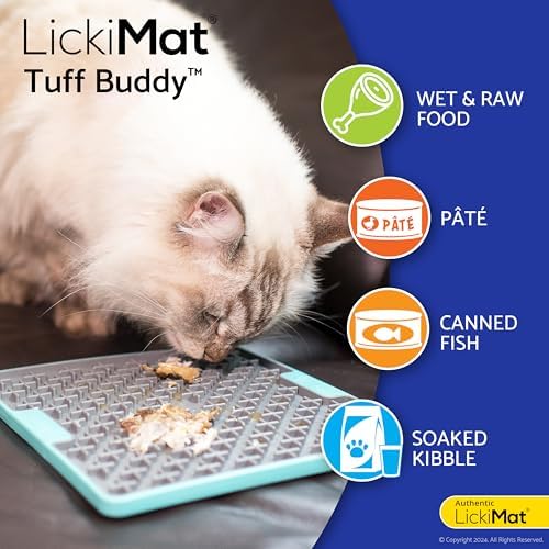 LickiMat Tuff Cat, Heavy-Duty Buddy, Cat Slow Feeder Lick Mat, Boredom Anxiety Reducer; for Food, Treats, Yogurt, or Peanut Butter. Fun Alternative to a Slow Feed Bowl or Dish, Turquoise - Image 4