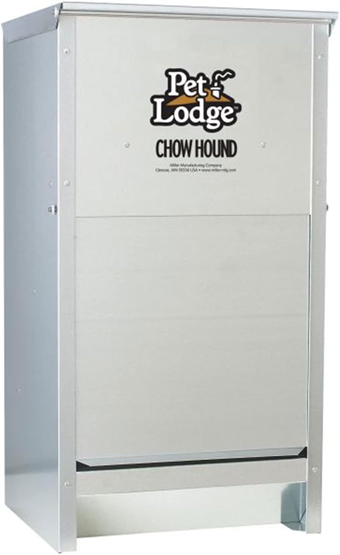 Little Giant Chow Hound 25 Pound Capacity Heavy Gauge Steel Indoor and Outdoor Dry Food Automatic Dog Feeder, Pack of 2, Silver