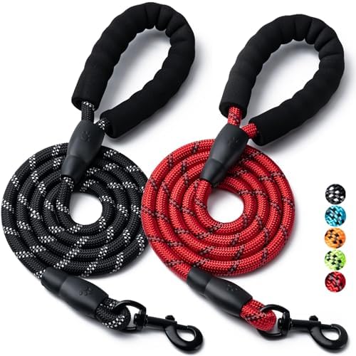 2 Pack Dog Leash, Heavy Duty Nylon Rope Pet Leashes(5FT-3/8,Black/Red) by BOOMIBOO