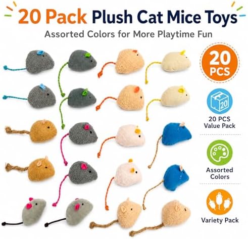 20-Pack Catnip Mouse Toys - Assorted Colors, Plush Mice with Catnip, Interactive Cat Toys for Indoor Kittens & Adults, Durable Cat Teaser Set - Image 2