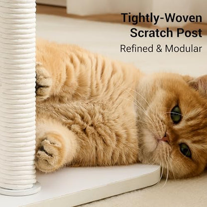 34" Modern Cat Tree Furniture for Indoor Small & Medium Cats, Minimalist Cat Tower with Scratching Posts, Wood Platforms, Capsule Perch, Stable Steel Frame & Washable Cushion, Soft White - Image 6