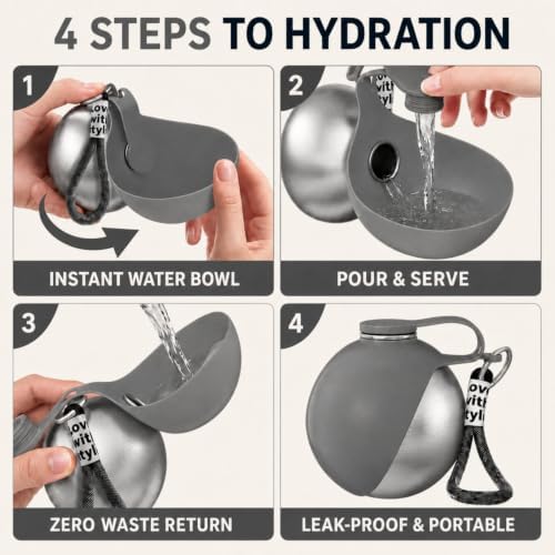 Portable Dog Water Bottle Bowl, 10oz Stainless Steel Puppy Water Dispenser - Image 6