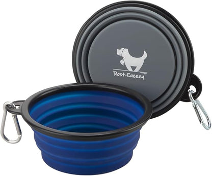 Collapsible Dog Bowls for Travel, 2-Pack Dog Portable Water Bowl for Dogs Cats Pet Foldable Feeding Watering Dish for Traveling Camping with Carabiners, BPA Free (Grey&Navy, Small (Pack of 2))