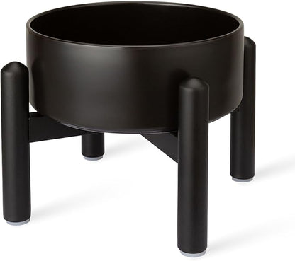 Raised Ceramic Dog Bowl - Elevated Food Water Dish with Stainless Steel Stand - for Small to Medium Dogs - 6 Inch - 2 Cups (28.75 fl oz) - Black