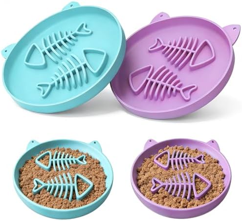 Slow Feeder Cat Bowl, 2 PCS Silicone Bowl, Cat Slow Feeder, Ideal for Dry and Wet Food, Easy to Clean, Interactive Puzzle Toy for Pets Food Training, Keeps Cats Busy, 6.69" W*0.65" H by GiftsforChildAdultandPet