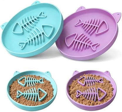 Slow Feeder Cat Bowl, 2 PCS Silicone Bowl, Cat Slow Feeder, Ideal for Dry and Wet Food, Easy to Clean, Interactive Puzzle Toy for Pets Food Training, Keeps Cats Busy, 6.69" W*0.65" H by GiftsforChildAdultandPet