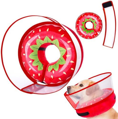Inflatable Dog Cone Collar for Large Medium Small Dogs, Soft Dog Donut Collar Adjustable Recovery Cone for Pets After Surgery, Extra Enhanced Anti-Licking Guard Shield for Pets (ML, Strawberry) by Mariyago