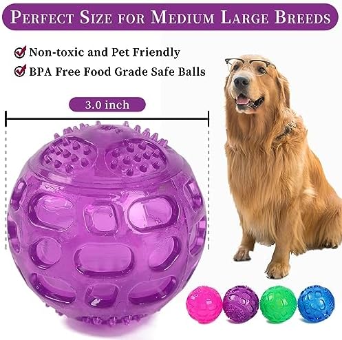 3'' Squeaky Dog Toy Balls for Lagre Medium Breed, Indestructible Dog Balls for Playing, Fetching & Retrieving, Durable Aggressive Chewers, 4 PCS Red+Purple+Green+Blue - Image 2