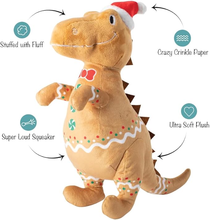 Fringe Studio Pet Toy, Cookie-Saurus Rex Plush Dog Toy, PetShop Collection (314078)