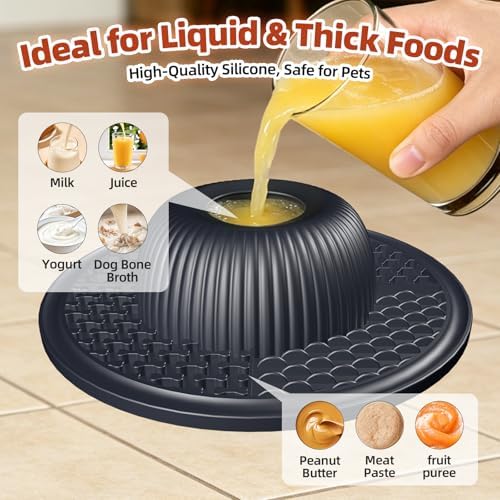 2-in-1 Dog Slow Feeder Bowl & Lick Mat with 2 Rotatable Balls, No-Slip Silicone Anxiety Relief Treat Mat for Dogs & Cats, Dishwasher Safe (Black) - Image 3