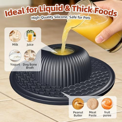 2-in-1 Dog Slow Feeder Bowl & Lick Mat with 2 Rotatable Balls, No-Slip Silicone Anxiety Relief Treat Mat for Dogs & Cats, Dishwasher Safe (Black) - Image 3