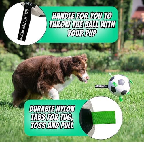 Hyper Pet Grab Tabs Dog Soccer Ball with Straps (7.5") Indoor or Outdoor; Interactive Durable Fetch Ball with Tug Toy for All Dog Breeds - Image 4
