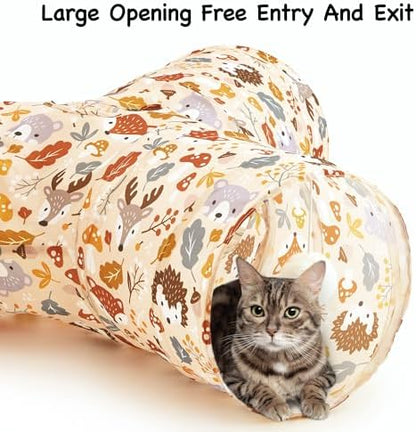 Tempcore Cat Tunnel, 3-Way Collapsible Toy for Indoor Cats, Beige Deer - Image 4