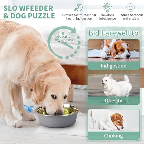 Slow Feeder Dog Bowls Insert, Animire Soft Silicone Slow Eating Dog Food Bowl for Small, Medium and Large Dogs, Compatible with Regular and Elevated Bowls - Image 2
