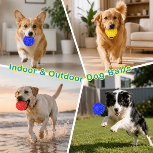 3 Pack Indestructible Squeaky Dog Balls for Aggressive Chewers, Interactive Dog Toys for Teething, Relieving Anxiety. Chew Toy for Large, Medium Breeds, Outdoor Rubber Balls. - Image 6