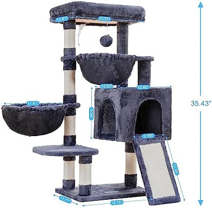 Hey-brother Cat Tree Tower with Large Bed, Hammocks, Scratcher, MPJ006SG - Image 3
