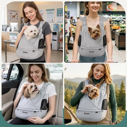 Small Dog Sling Carrier, Hands-Free, Gray, 4-13Lbs - Image 7