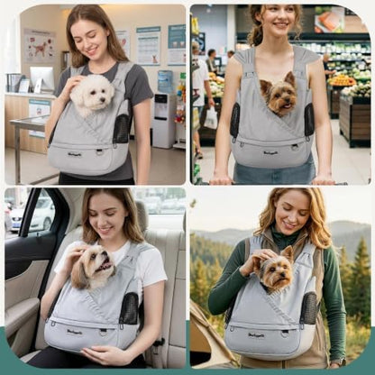 Small Dog Sling Carrier, Hands-Free, Gray, 4-13Lbs - Image 7
