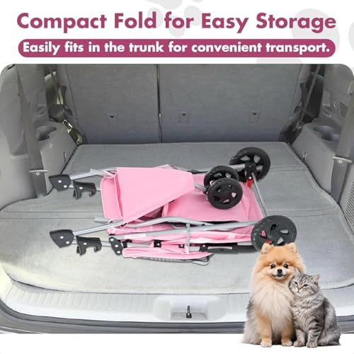 3 Wheels Pet Stroller,Storage Basket and Cup Holder, Breathable Mesh, Waterproof and Foldable for Small/Medium Dogs and Cats Strollers, Lightweight Travel Carrier for Daily Walks & Outdoor，Pink - Image 4